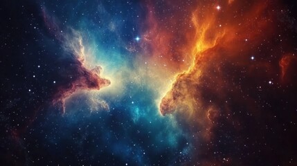 Fototapeta premium Cosmic background of swirling nebulae and glimmering stars, a dreamlike view into the depths of space