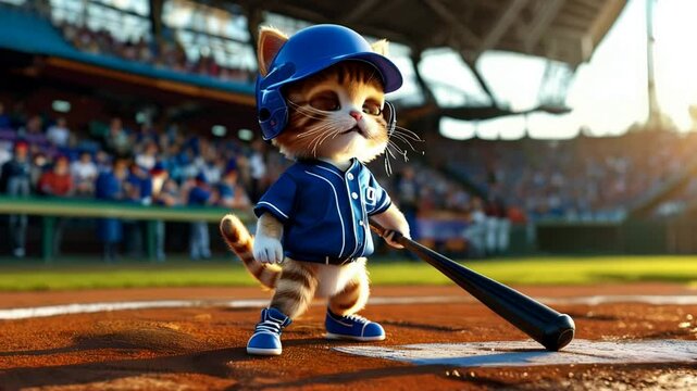 野球の試合前に気持ちを高めるバッターの猫