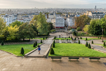 Beautiful panoramic aerial view of Paris, France from Montmartre hill