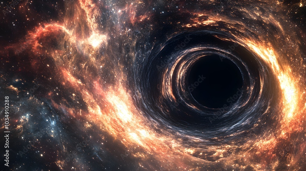 Wall mural abstract black hole system over star field with event horizon, gravity singularity in outer space.