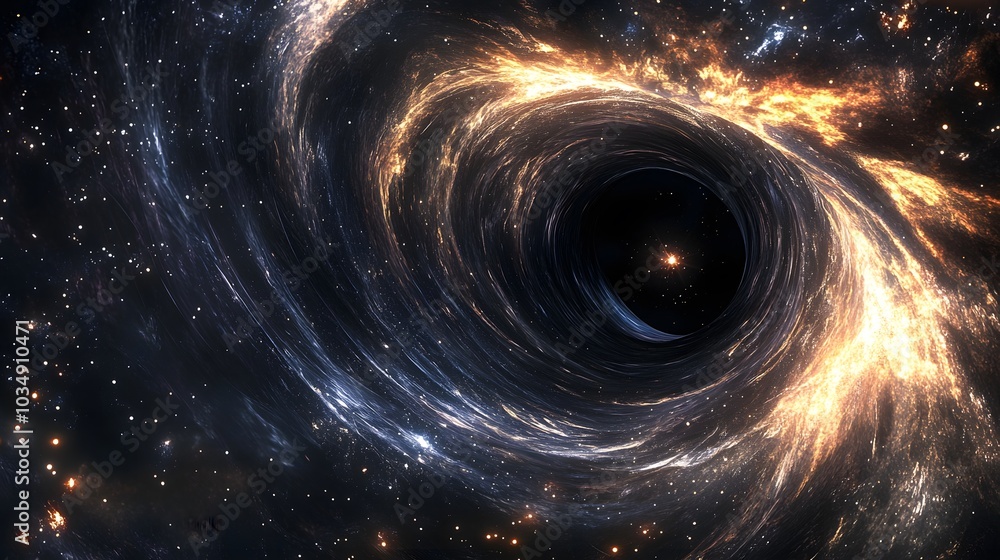 Wall mural abstract black hole system over star field with event horizon, gravity singularity in outer space.