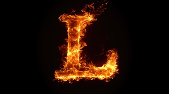 Flame shaped letter L created from fire and light