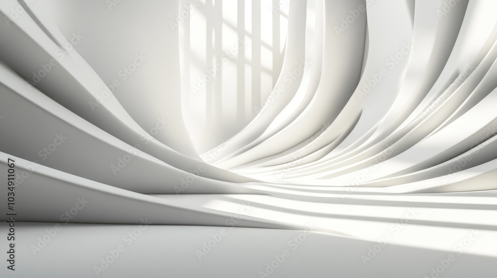 Poster minimalist white backdrop featuring wavy lines and shadows contemporary 3d architecture design with 