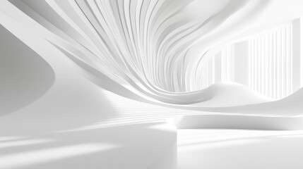 Minimalist white backdrop featuring wavy lines and shadows Contemporary 3D architecture design with ample space for text