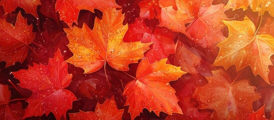 Autumn Background Wet Maple Leaves