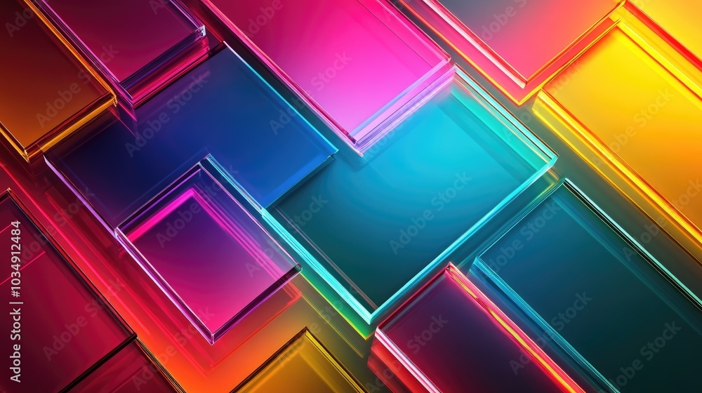 Poster colored glass illusions with an infinite background colorful banner featuring a web frame providing 