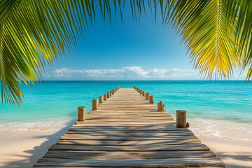 Obraz premium Tranquil Tropical Pier at Sunrise
