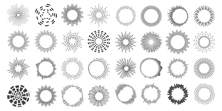 Set circular equalizer. Audio waves for music sounds. Abstract radial radio and voice volume symbol.