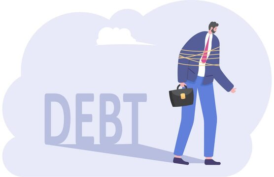 Businessman in debt burden, illustration vector cartoon

