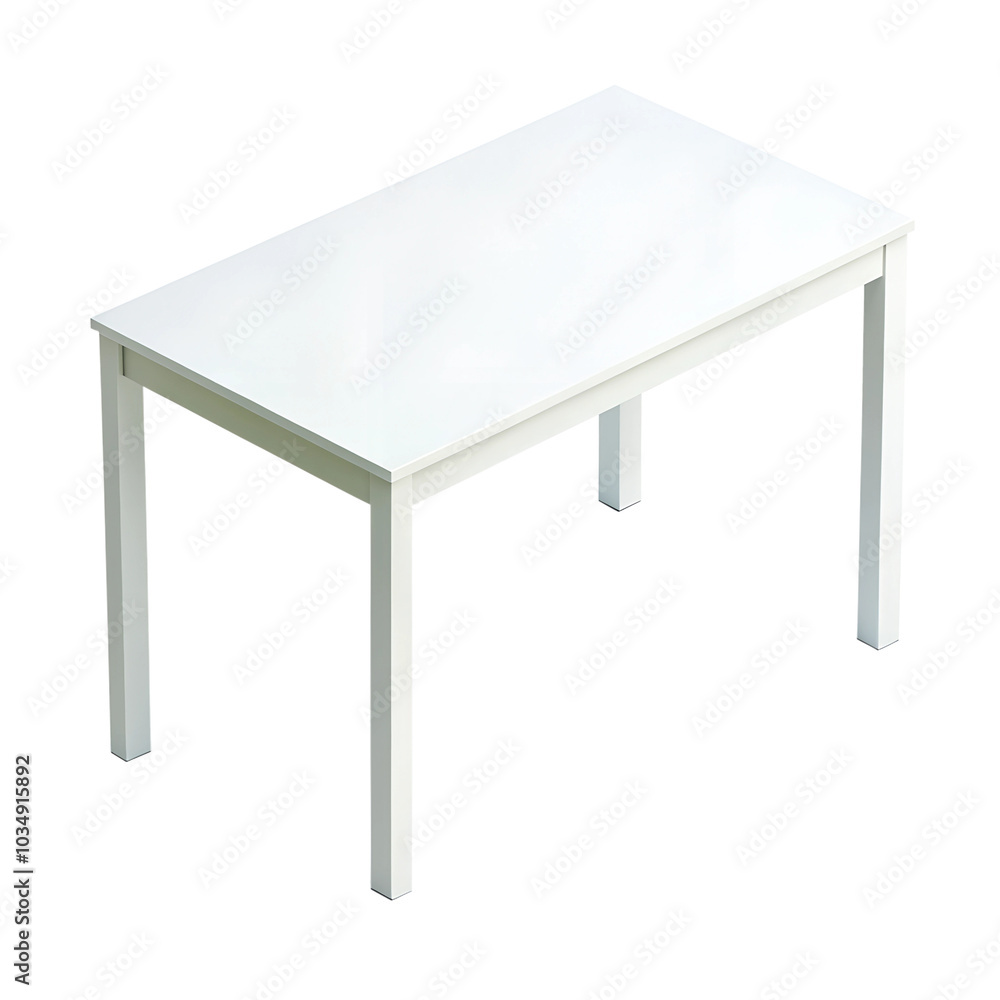 Wall mural 3d rendering style of a white table, isometric, isolated on transparent