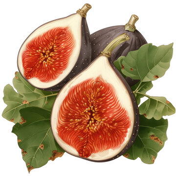 ripe figs with green leaves clip art preview