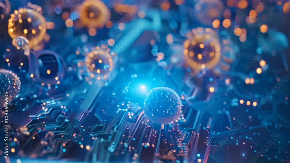 Poster a detailed view of a computer circuit board displaying a corona symbol, ai predicting pandemic sprea