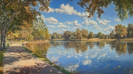 Fototapeta premium Sunny Day Reflections by the Riverfront