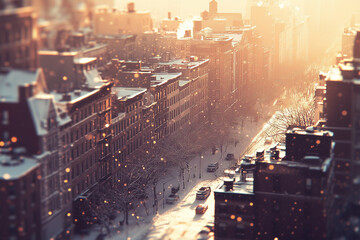 Fototapeta premium Winter Sunset Over City Streets