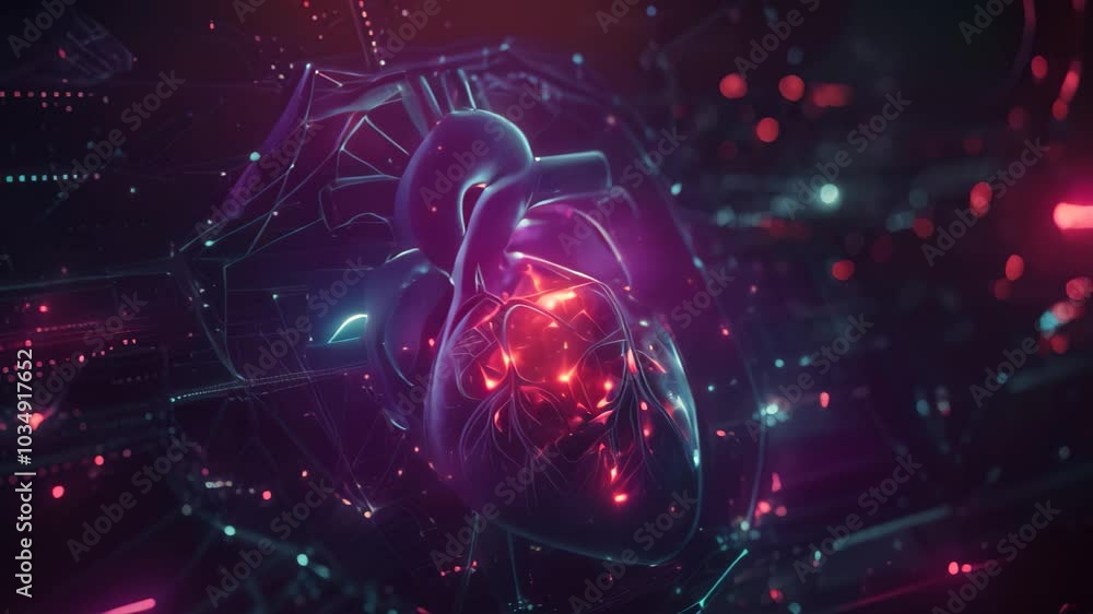 Poster a heart-shaped object stands out amidst a futuristic and technologically advanced backdrop, ai-power