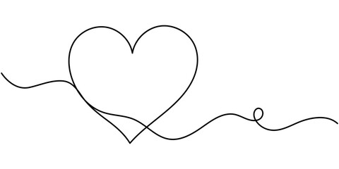 Heart. Abstract love symbol. Continuous line art drawing vector illustration, Hearts, Heart in continuous drawing lines. Continuous black line. The work of flat design. Symbol of love and tenderness