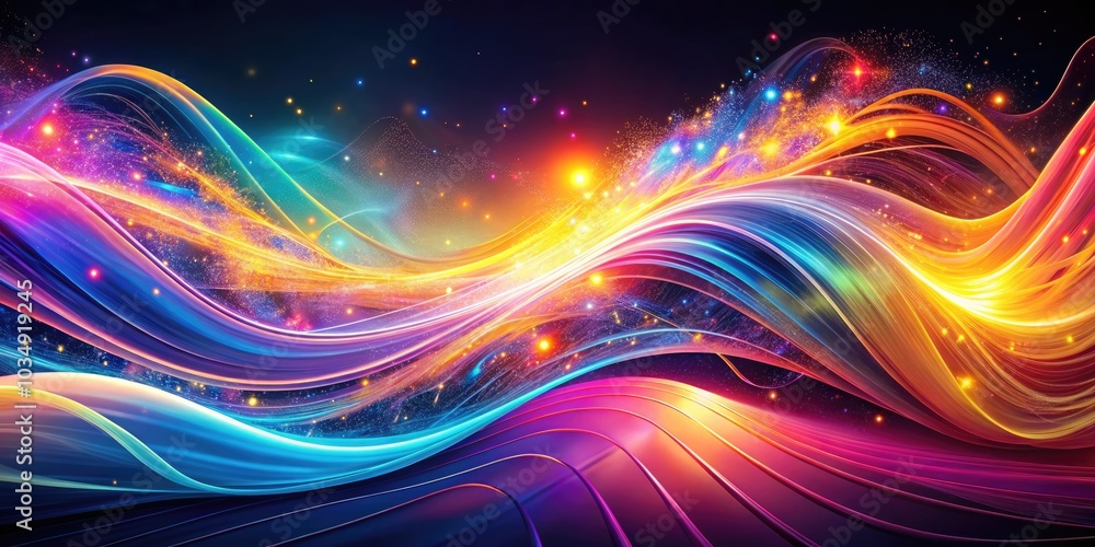 Poster abstract digital waving lines background animation with fractal particle effects for modern visuals 