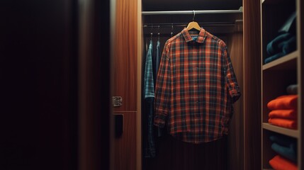 Cozy Closet with Colorful Shirts and Neat Organization