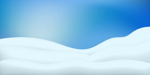 3d snow and blue sky background. Trendy Christmas winter landscape with drifts of snow