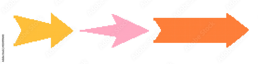 Poster pixel arrow set. colorful collection of dotted cursor. different marks and pointers