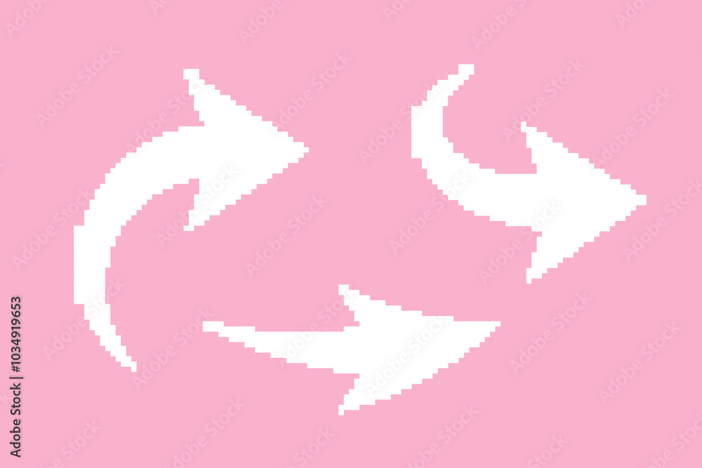 Poster pixel arrow set. colorful collection of dotted cursor. different marks and pointers