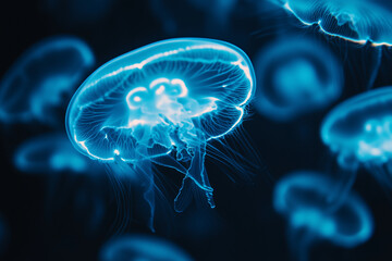 Glowing Jellyfish in Deep Ocean