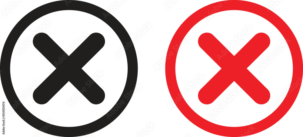 Poster black and red delete icon set . close icon in black and red color. remove icon . cancel icon vector