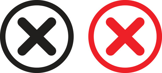 Fototapeta premium Black and red delete icon set . Close icon in black and red color. Remove icon . Cancel icon vector