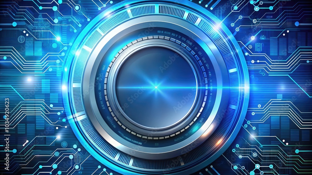 Poster abstract technology background with high depth of field, hitech communication elements, innovation a
