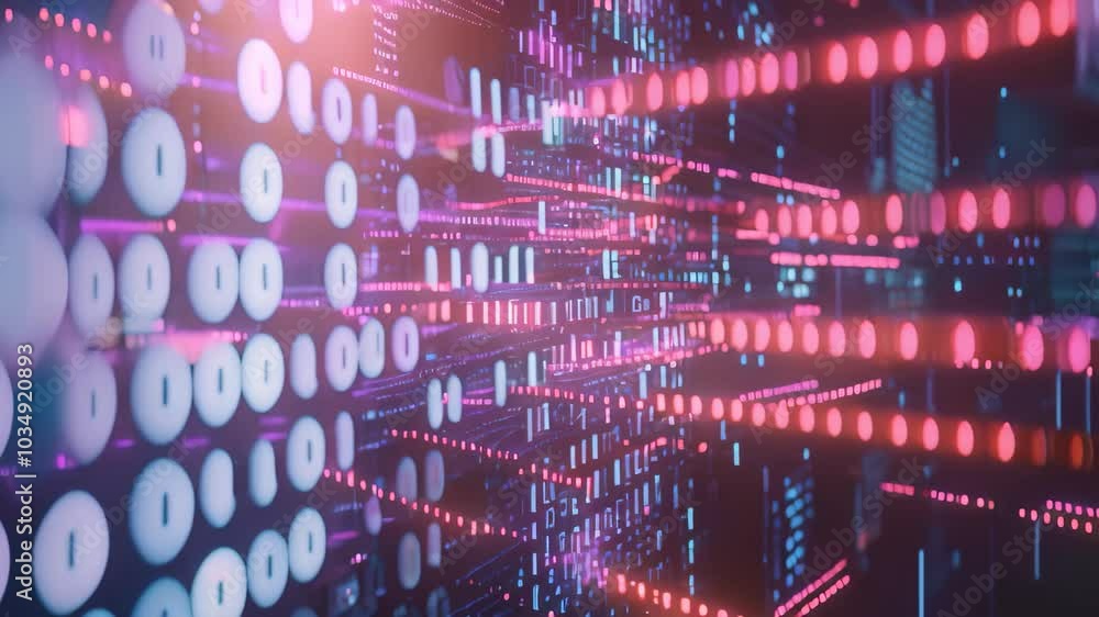 Poster a computer screen illuminated by red and blue lights, creating a vibrant and captivating display, an