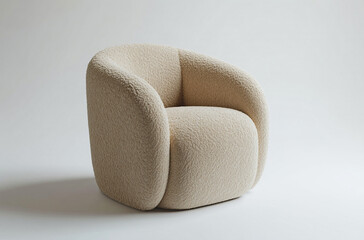 a barrel chair with a curved backrest and plush fabric upholstery