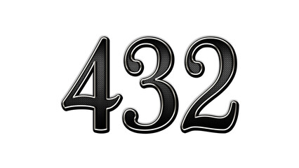 black metal 3d design of number 432 on white background.