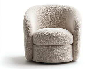 a barrel chair with a curved backrest and plush fabric upholstery