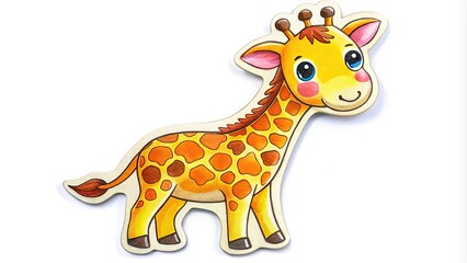 Obraz premium Adorable Giraffe Sticker on White Background - Cute Animal Design for Kids, Nursery Decor, and Stationery, Perfect for Gifts and DIY Projects, Fun and Playful Elements for Creative Use
