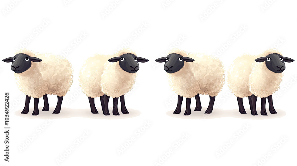 Poster collection of cartoon sheep on a transparent background generative ai
