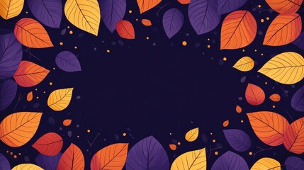 A vibrant autumn leaves background with colorful foliage in shades of orange, yellow, and purple against a dark backdrop