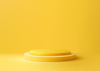 Vibrant Yellow Background with 3D Circular Platform for Product Display and Mockup in Minimalist Style