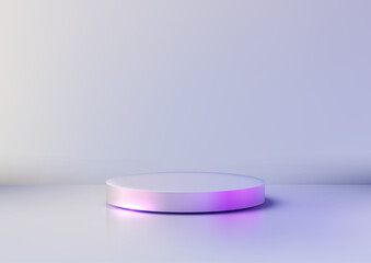 3D Circular Podium with Soft Iridescent Glow on Clean White Background, Minimal Product Display Mockup for Modern Showcase