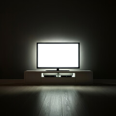 Television placed in a dark room, screen turned off, creating a serene ambiance