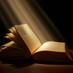 Close-up of a holy book bathed in soft, golden light, creating a reverent atmosphere