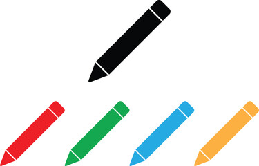 Colorful pencil icon set in different colors . Pen icon vector