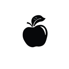 Vector art of apple silhouette with leaves, on white background, logo,