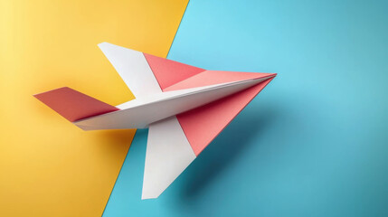 Naklejka premium stylish paper airplane on colorful geometric backgrounds