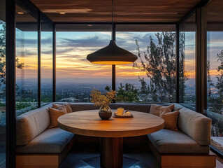 Cozy Dining Nook with Panoramic View at Sunset