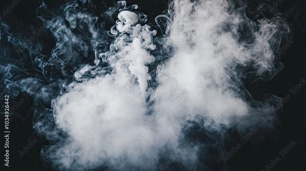 Poster mystical smoke rises and swirls, blending into the shadows and light on a single-colored background,