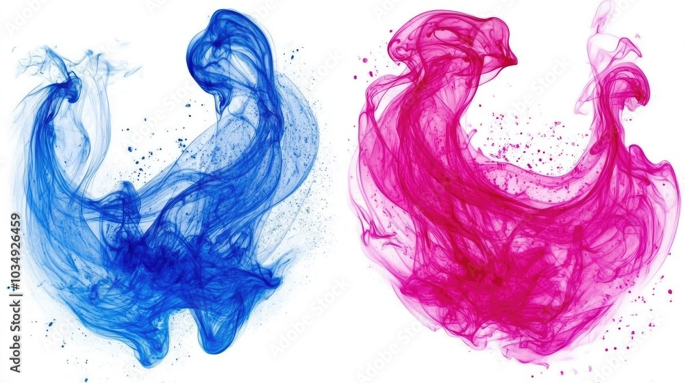 Poster mystical smoke rises and swirls, blending into the shadows and light on a single-colored background,