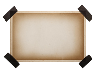 Vintage photo frame with dark tape on corners, empty background for your creative designs.