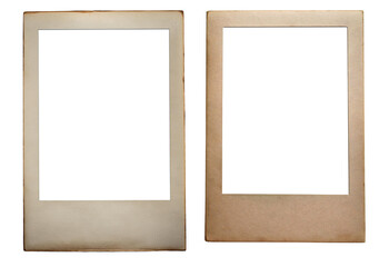 Two vintage photo frames with empty space for pictures on a white isolated background.