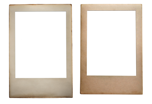 Two vintage photo frames with empty space for pictures on a white isolated background.