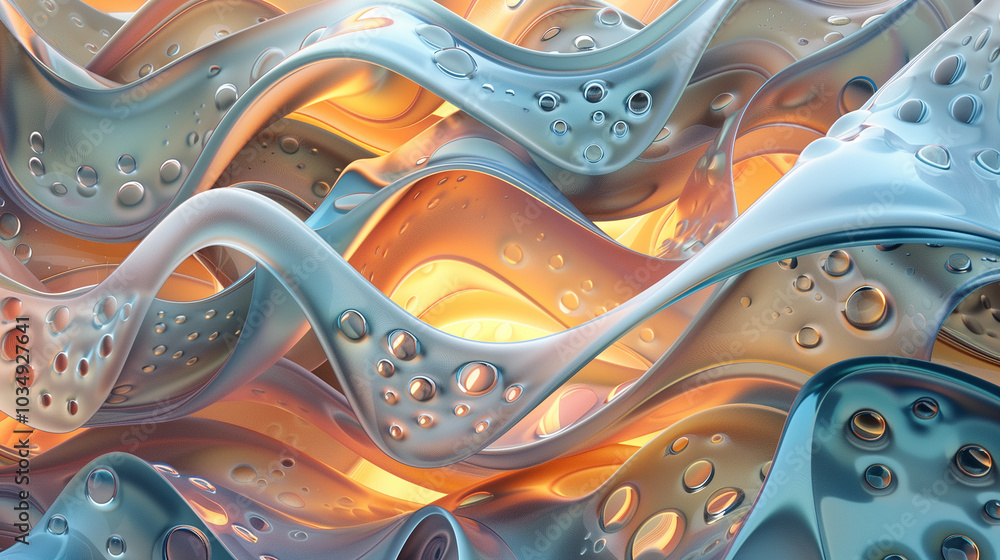 Poster abstract background with 3d wavy forms in a combination of matte and glossy textures.